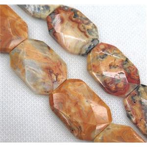 crazy agate bead, faceted rectangle, yellow, approx 25-38mm