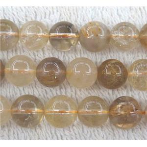 gold Rutilated Quartz bead, round, approx 4mm dia