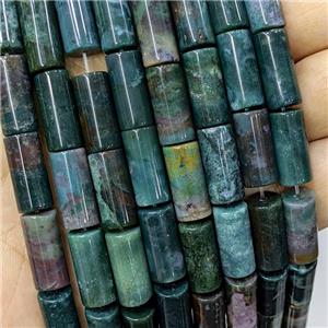 indian Agate tube beads, green, approx 8x16mm