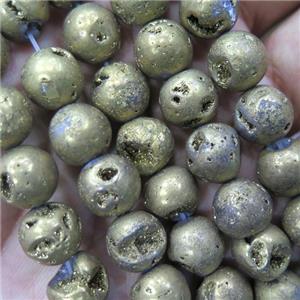 round Druzy Quartz geode bead, gold plated, approx 10mm dia, 8 inch length