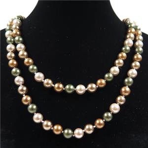 Pearlized Shell knoted necklace, round, approx 8mm, 90cm length