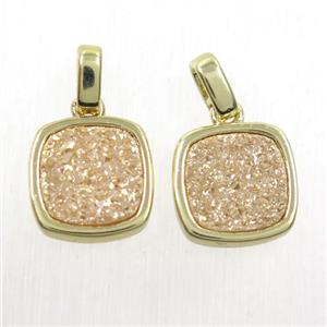 champagne Druzy Agate pendant, square, gold plated, approx 11x11mm