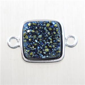 green druzy quartz connector, square, platinum plated, approx 12x12mm