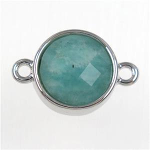green Amazonite circle connector, platinum plated, approx 12mm dia