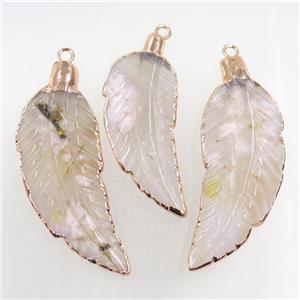 cherry agate pendant, leaf, rose gold plated, approx 20-65mm
