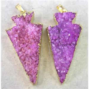 pink druzy quartz arrowhead pendant, approx 20-50mm
