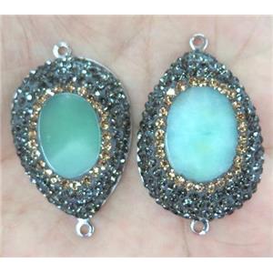Australian Chrysoprase connector with rhinestone, teardrop, platinum, approx 25x35mm