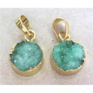 druzy quartz pendant, round, gold plated, approx 12mm dia