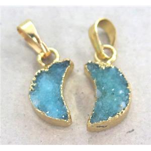 druzy quartz pendant, moon, gold plated, approx 13x13mm