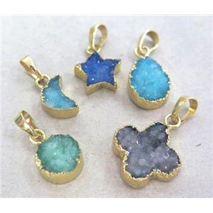 druzy quartz pendant, gold plated, approx 10-14mm