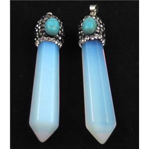 opalite stone pendant paved rhinestone, stick, approx 12-45mm
