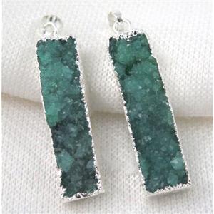 green druzy quartz pendant, rectangle, silver plated, approx 10-40mm