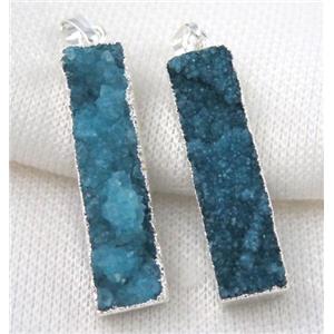 blue druzy quartz pendant, rectangle, silver plated, approx 10-40mm