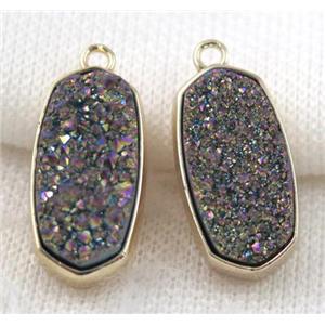 druzy quartz pendant, gold plated, approx 12x25mm