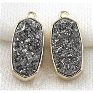 druzy quartz pendant, gold plated, approx 12x25mm