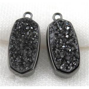druzy quartz pendant, black, approx 12x25mm