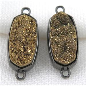 druzy quartz connector, black, approx 12x25mm