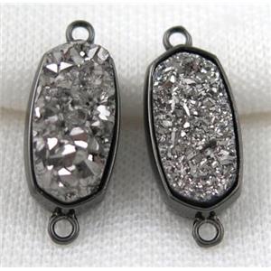 druzy quartz connector, black, approx 12x25mm
