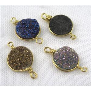 druzy quartz connector, gold plated, approx 16mm dia