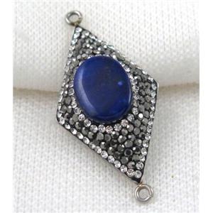 Lapis Lazuli connector paved rhinestone, rhombic, approx 22-38mm