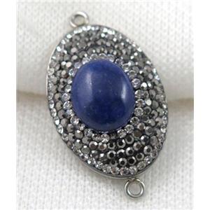 Lapis Lazuli connector paved rhinestone, oval, approx 20x30mm