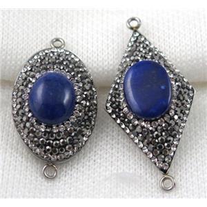 Lapis Lazuli connector paved rhinestone, mix shape, approx 20-40mm