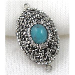Amazonite connector paved rhinestone, oval, approx 20x30mm