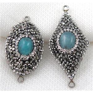 Amazonite connector paved rhinestone, mix shape, approx 20-40mm