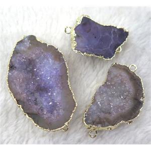 agate druzy connector, freeform, gold plated, approx 15-35mm