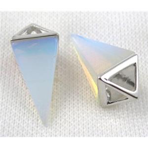 white opal stone pendant, freefrom, platinum plated, approx 15-35mm