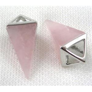 pink quartz pendant, freefrom, platinum plated, approx 15-35mm