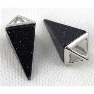 blue sand stone pendant, freefrom, platinum plated, approx 15-35mm