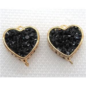 gemstone connector, heart, gold plated, approx 16mm dia