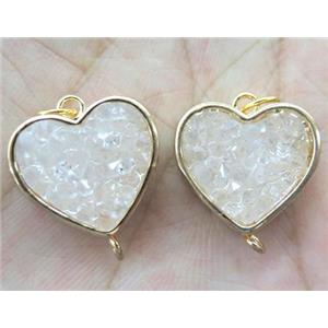 gemstone connector, heart, gold plated, approx 16mm dia