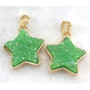 gemstone pendant, star, gold plated, approx 30mm dia