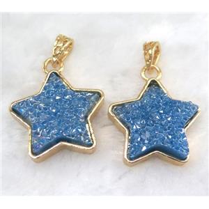 gemstone pendant, star, gold plated, approx 30mm dia
