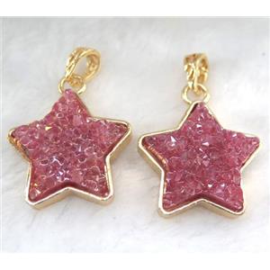 gemstone pendant, star, gold plated, approx 30mm dia