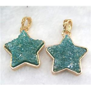 gemstone pendant, star, gold plated, approx 30mm dia