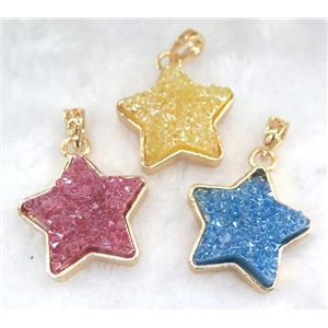 gemstone pendant, star, gold plated, approx 30mm dia