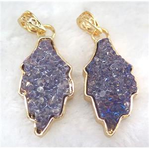 gemstone pendant, leaf, gold plated, approx 20-35mm