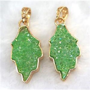 gemstone pendant, leaf, gold plated, approx 20-35mm