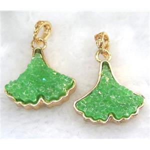 druzy resin pendant, leaf, gold plated, approx 25-30mm