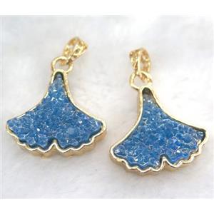 druzy resin pendant, leaf, gold plated, approx 25-30mm