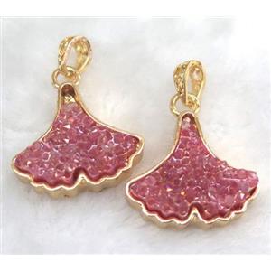 druzy resin pendant, leaf, gold plated, approx 25-30mm