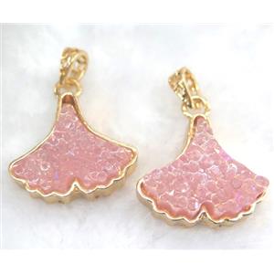 druzy resin pendant, leaf, gold plated, approx 25-30mm