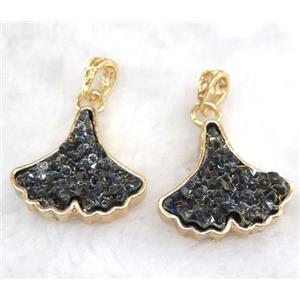 druzy resin pendant, leaf, gold plated, approx 25-30mm