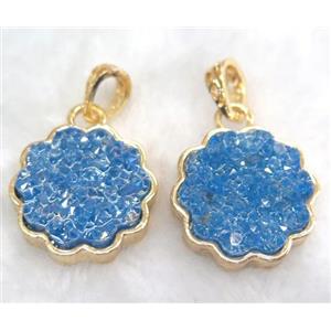druzy resin pendant, gold plated, approx 23mm dia