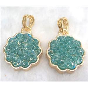 druzy resin pendant, gold plated, approx 23mm dia
