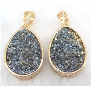 druzy resin pendant, gold plated, approx 20-28mm