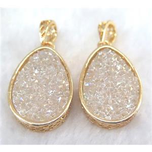 druzy resin pendant, gold plated, approx 20-28mm